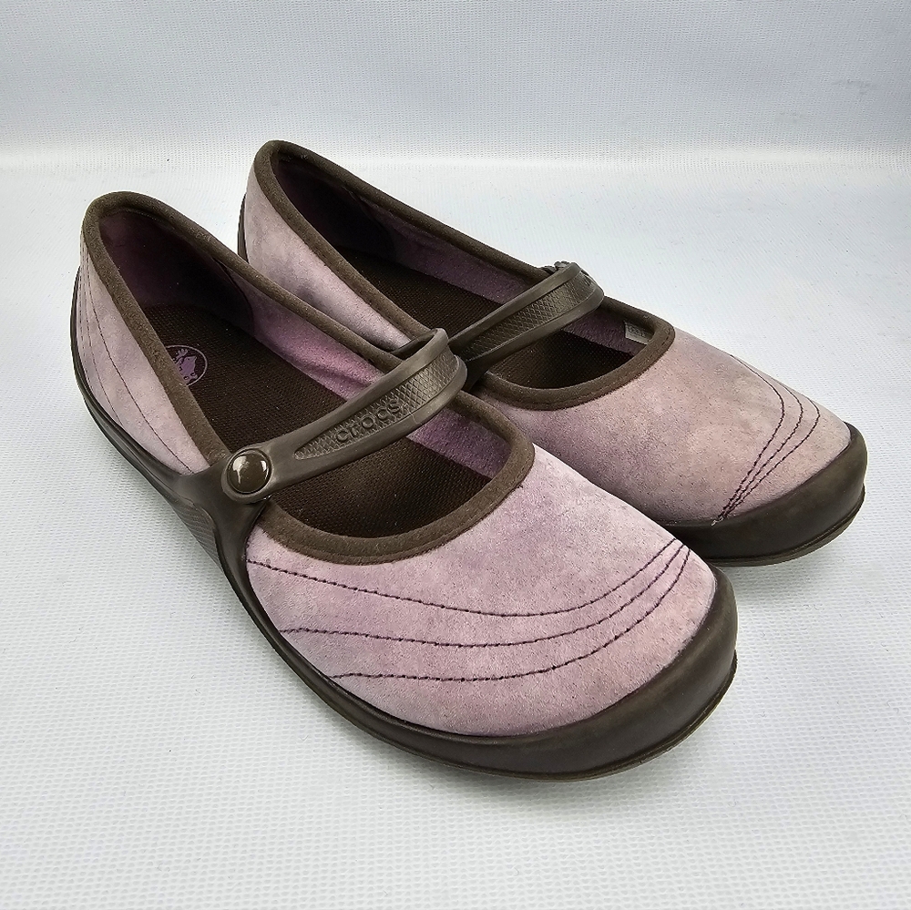 Crocs Womens Wrapped Size 7 Purple Suede Mary Jane Slip On Flat Comfort Shoes